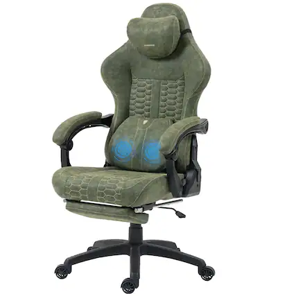 Front. Dowinx - Gaming Chair Big and Tall with Dual-Point Massage Lumbar Support, Video Game Chairs for Adults with Footrest - Green.