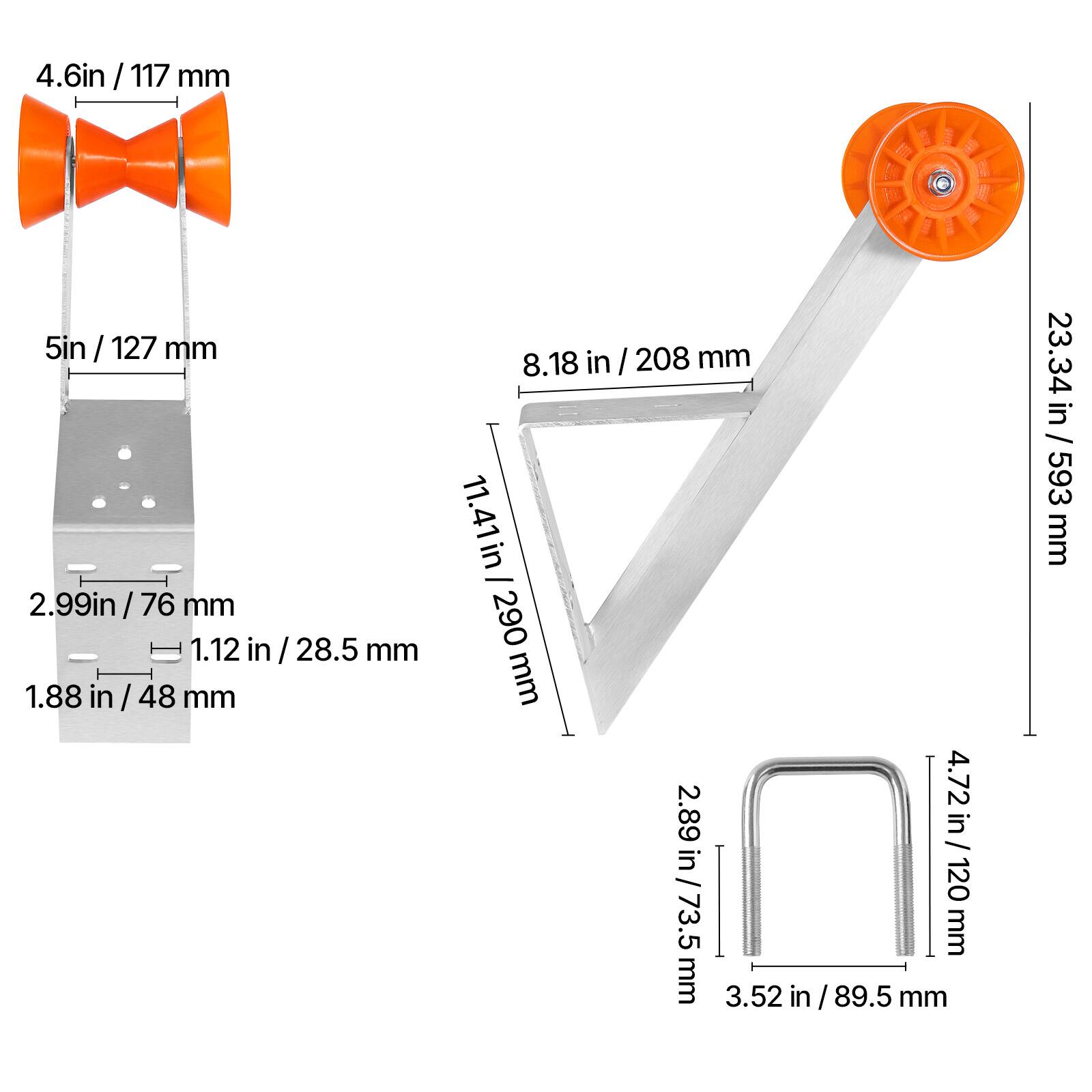 4.6in / 117 mm  
5in / 127 mm  
8.18 in / 208 mm  
11.41in / 290 mm  
2.99in / 76 mm  
1.12 in / 28.5 mm  
1.88 in / 48 mm  
2.89 in / 73.5 mm  
3.52 in / 89.5 mm  
23.34 in / 593 mm