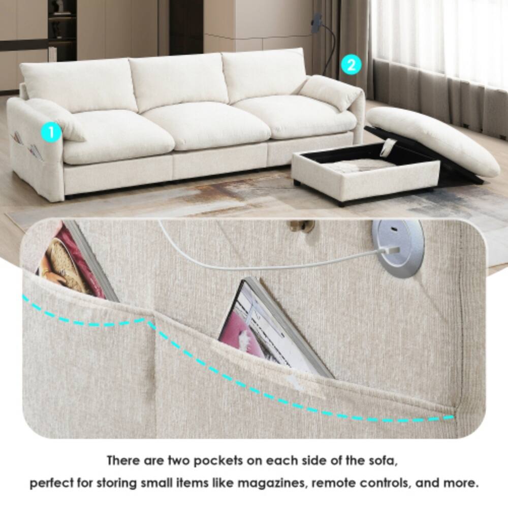 There are two pockets on each side of the sofa, perfect for storing small items like magazines, remote controls, and more.