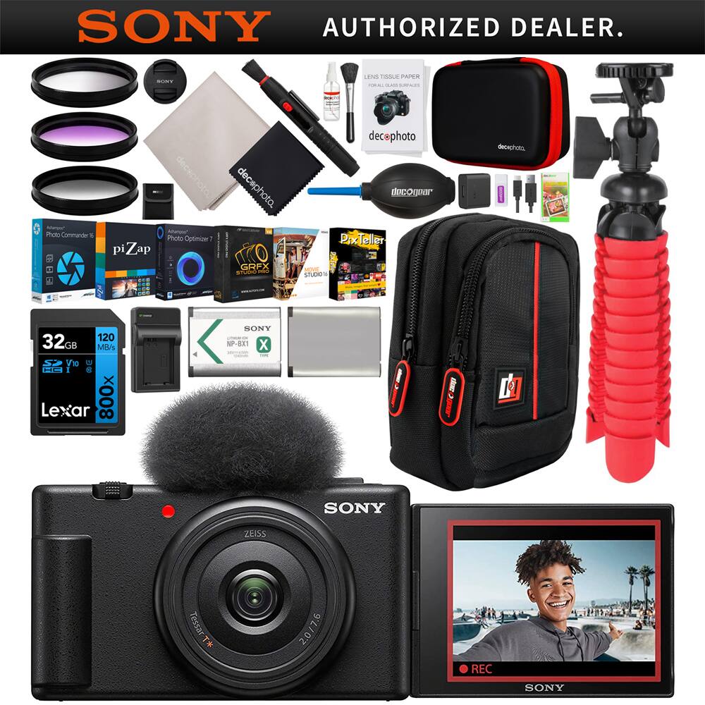 Sony - ZV-1F Vlog Camera with 4K Video for Content Creators and Vloggers Black Bundle