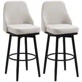 Homcom - Height Bar Stools Set of 2, Modern 360° Swivel Kitchen Chairs with Steel Legs and Footrest - White