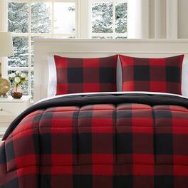 Sweet Home Collection - 7 Piece Buffalo Plaid Bed in a Bag Comforter and Sheet Set - Full - Black/Red