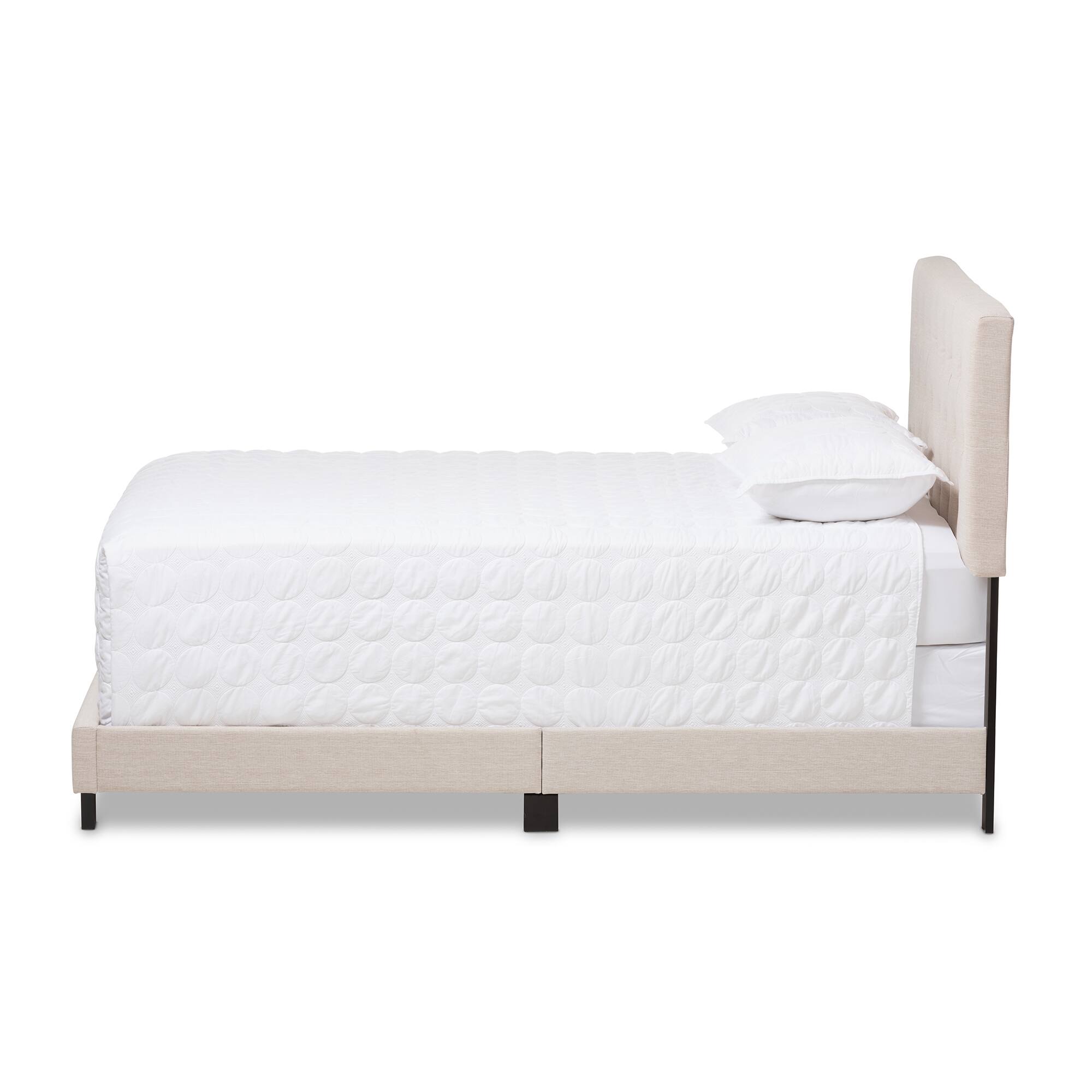 Angle. Baxton Studio - Cassandra Modern and Contemporary Fabric Upholstered Bed - Light Beige.
