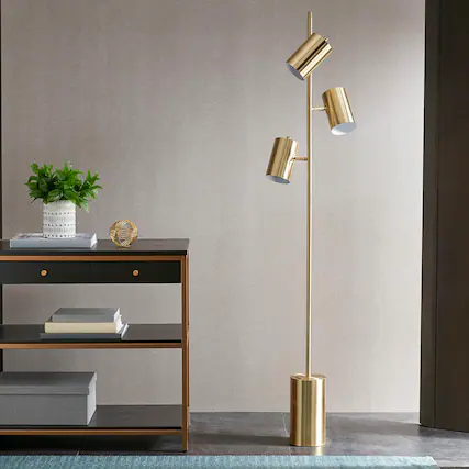 Front. APRILSOUL - 3-Light Metal Floor Lamp - Gold.