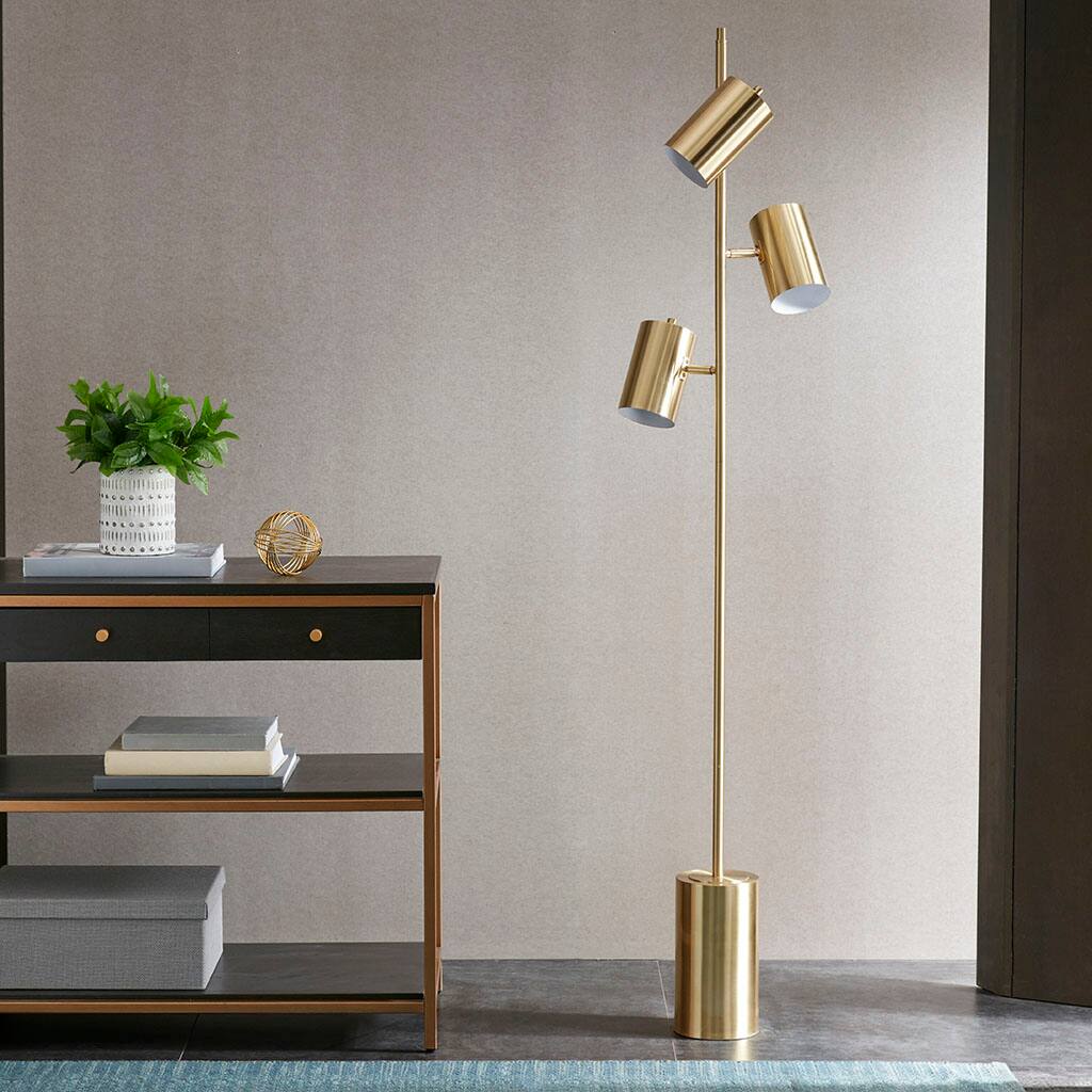 Front. APRILSOUL - 3-Light Metal Floor Lamp - Gold.