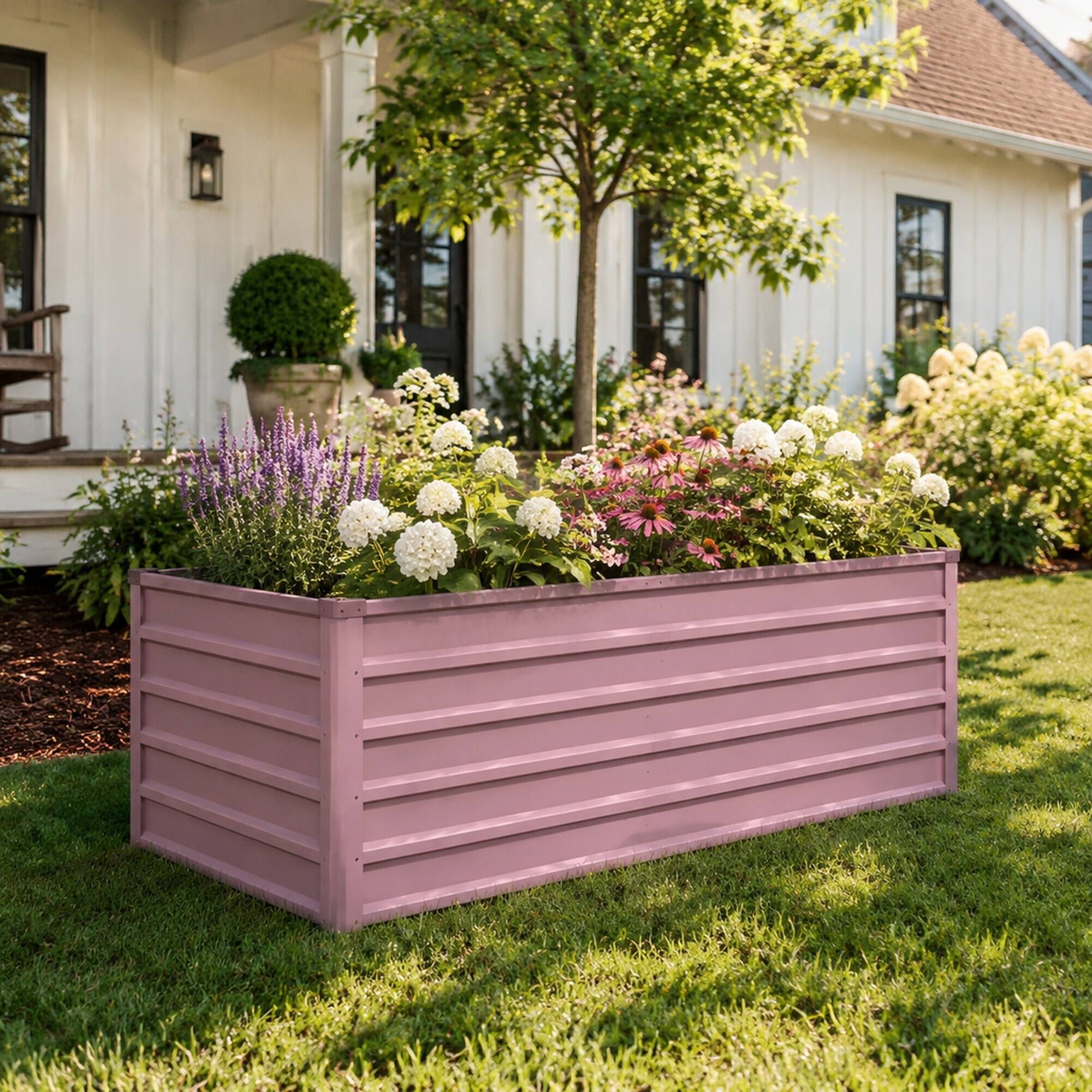 Angle. RYHNUYNE - Large 6x3x2ft Raised Garden Bed Gray Galvanized Steel Outdoor Planter 269 Gallon Capacity for Deep Root Vegetables - Grey.