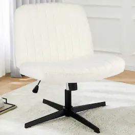 Bestier - Cross-Legged Armless Office Chair, Ergonomic Office Chair Adjustable Height with Lumbar Support & Wide Seat(No Wheels) - White