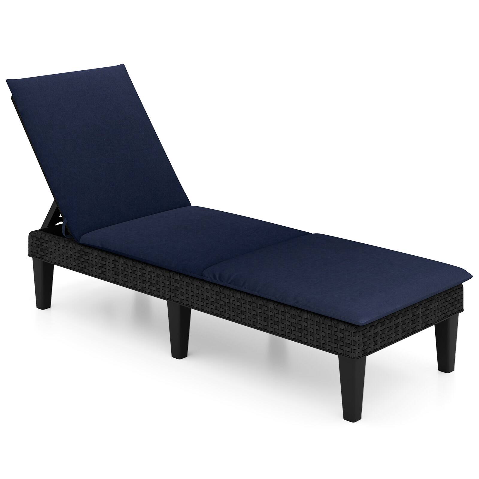 Alt View 4. Gymax - Gymax 2PCS Patio Lounge Chair Recliner Chair w/ 3-Position Adjustable Backrest & Cushion Black & Blue - Black, Blue.