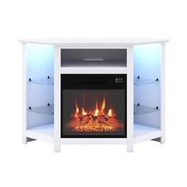 SlickBlue - Corner Fireplace TV Stand with LED Lights and Smart App Control for Living Room - White