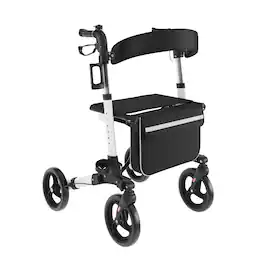Emma + Oliver - Ramsey Rollator Walker with Lightweight, Height-Adjust, Foldable Frame, Three-Setting Hand Brake System, 360° Swivel - White and Black