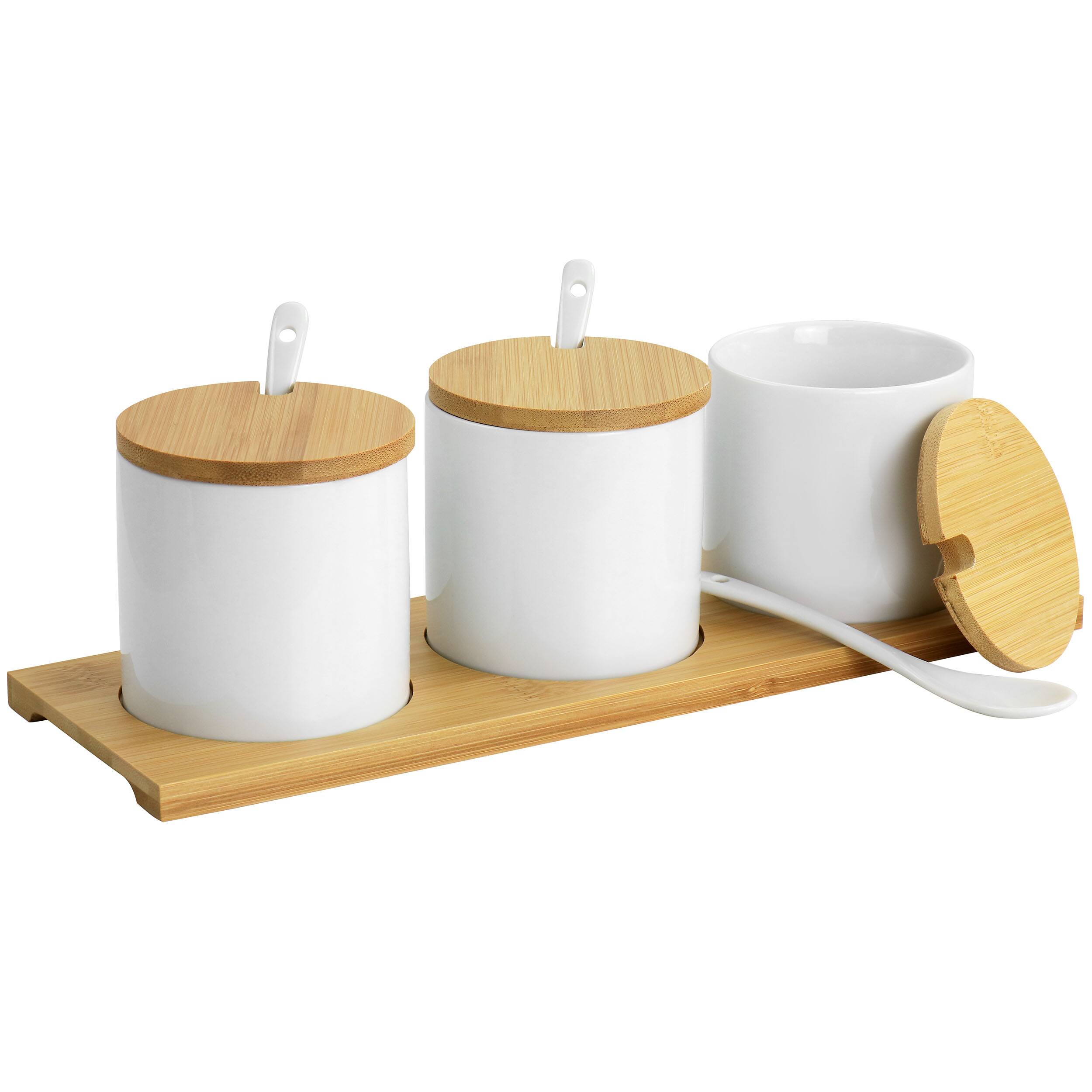 Angle. Gibson - Gibson Elite Gracious Dining 10 Piece Fine Ceramic Condiment Jars Serving Set in White - Brown.