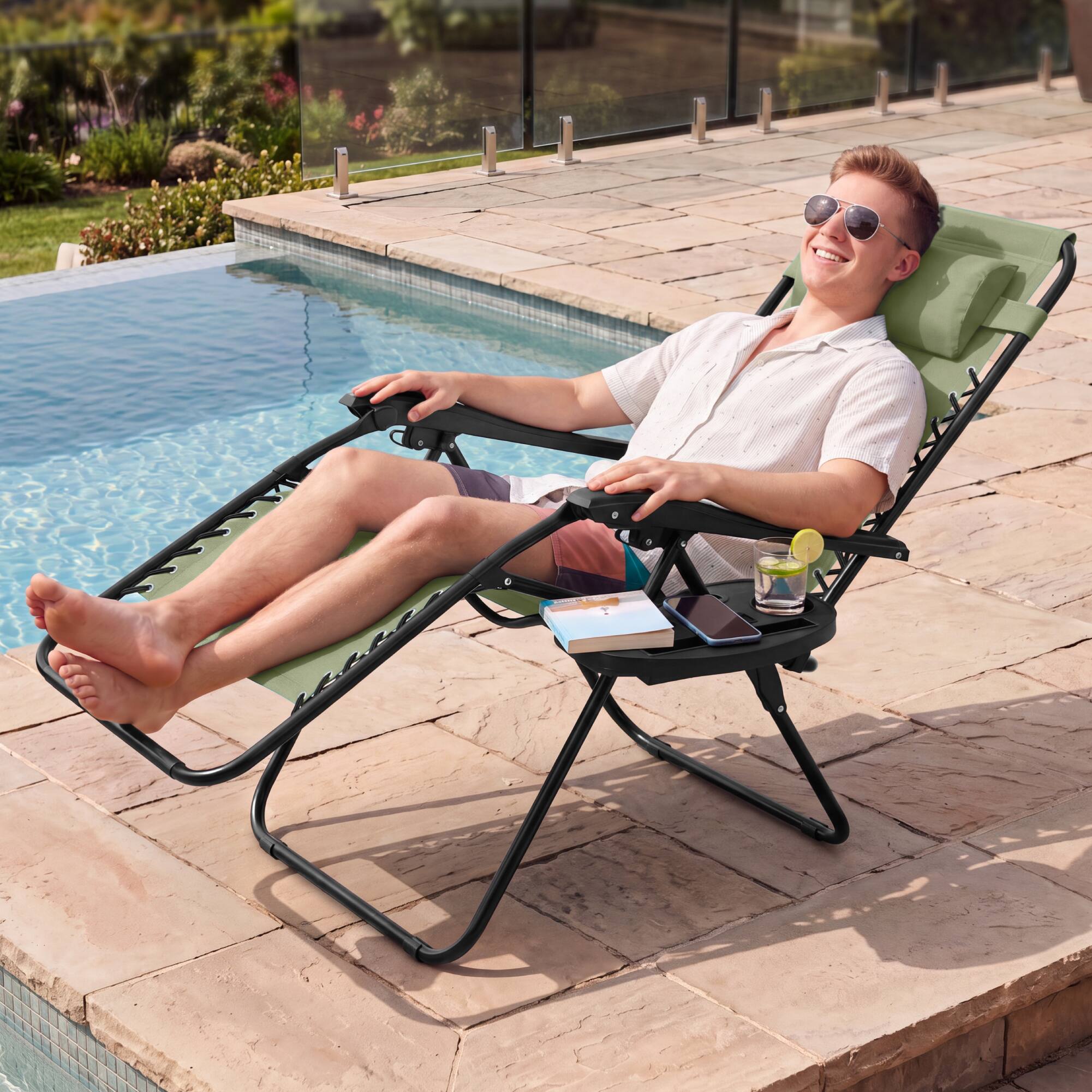 Alt View 8. Best Choice Products - Best Choice Products Padded Zero Gravity Chair with Side Tray & Adjustable Headrest - Sage Green - Sage Green.