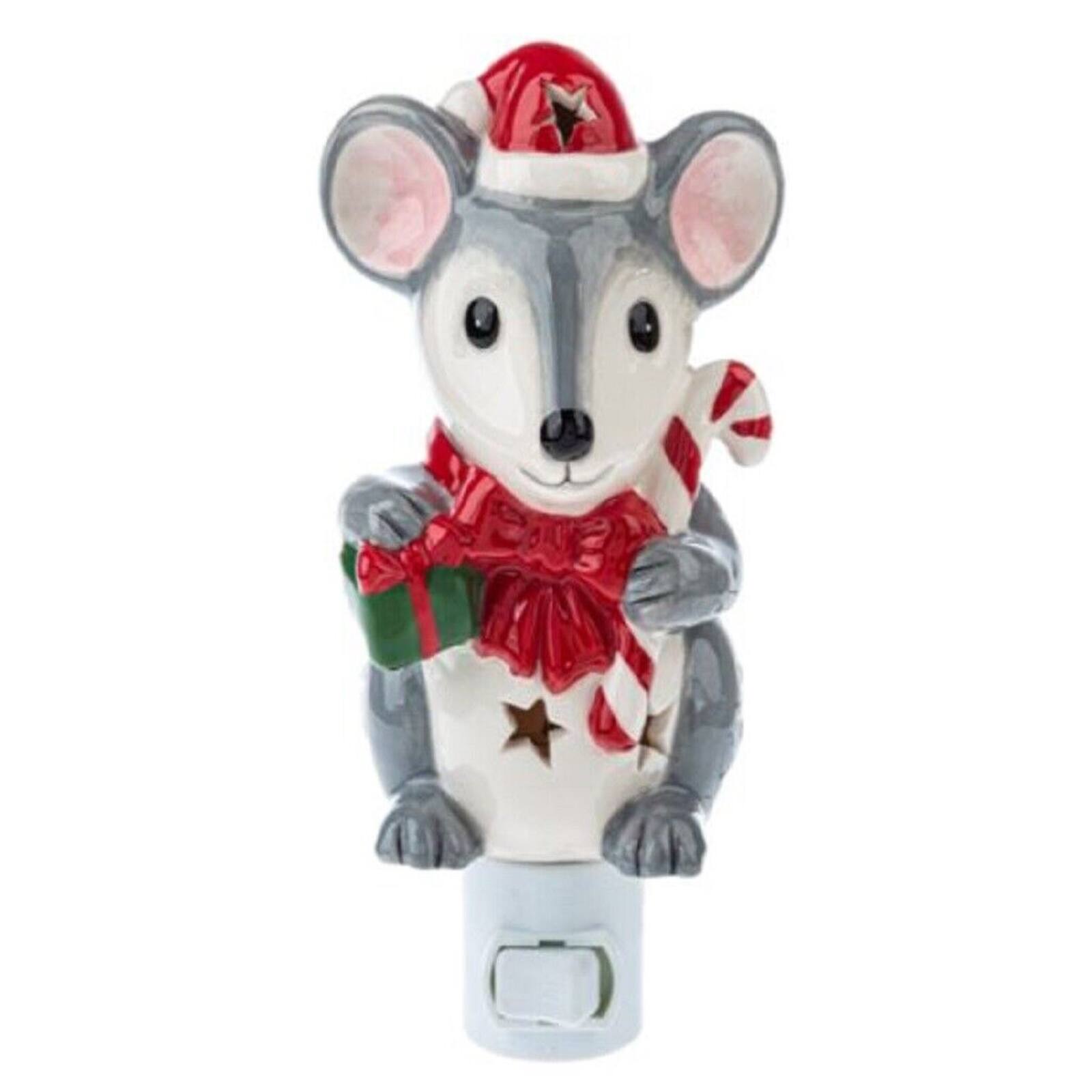 Angle. Ganz - Ganz Christmas Mouse with Cut out Stars Ceramic Plug in Night Light 6 Inch - Grey.