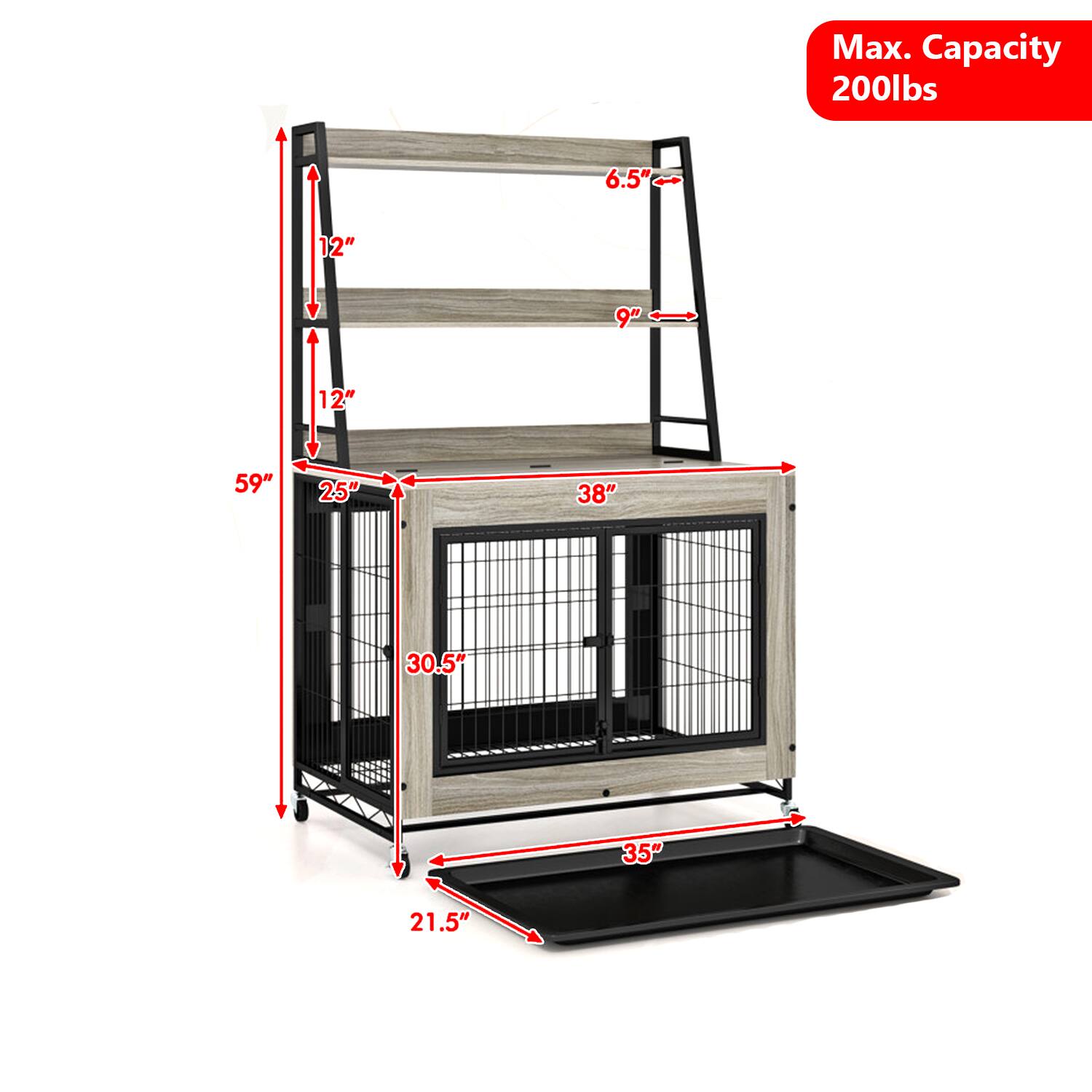 Max. Capacity 200lbs  
6.5"  
12"  
9"  
12"  
59"  
25"  
38"  
30.5"  
35"  
21.5"