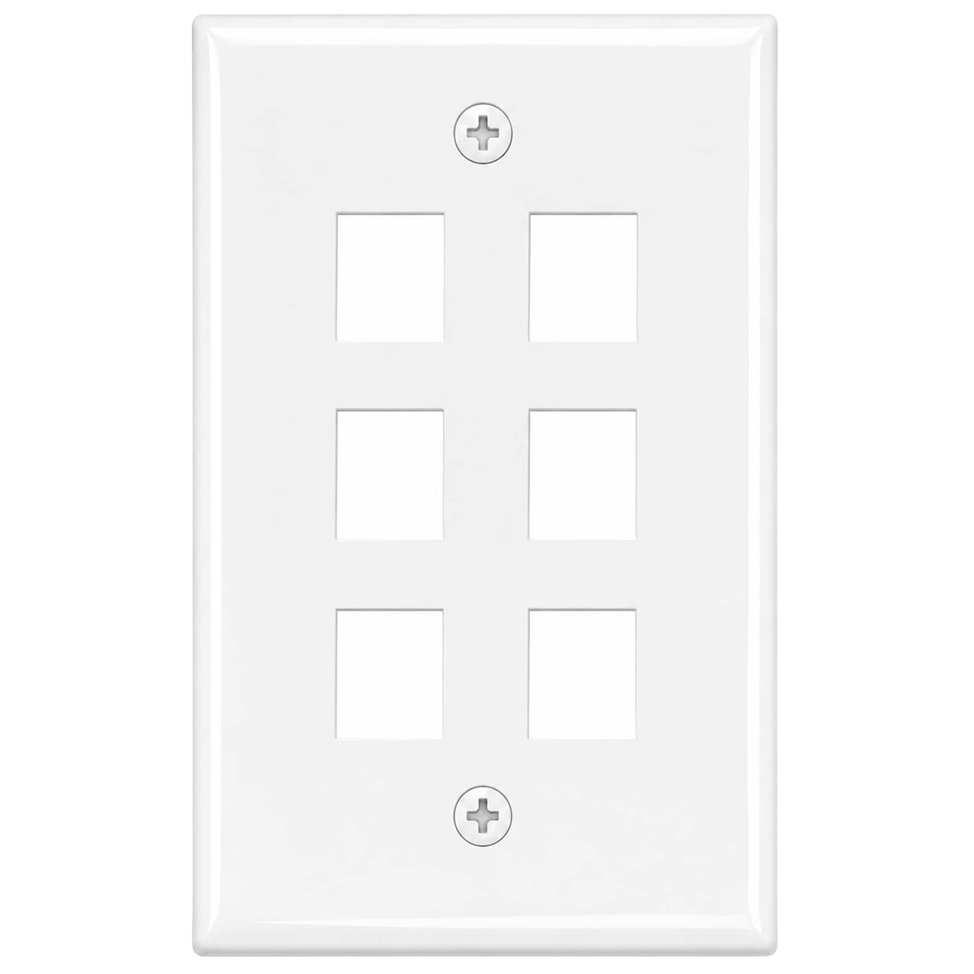 Cmple.com - Cmple - Keystone Wall Plate Cover Ethernet Wall Plates for Modular Inserts, RJ45 Keystone Jack - 6 Port - White