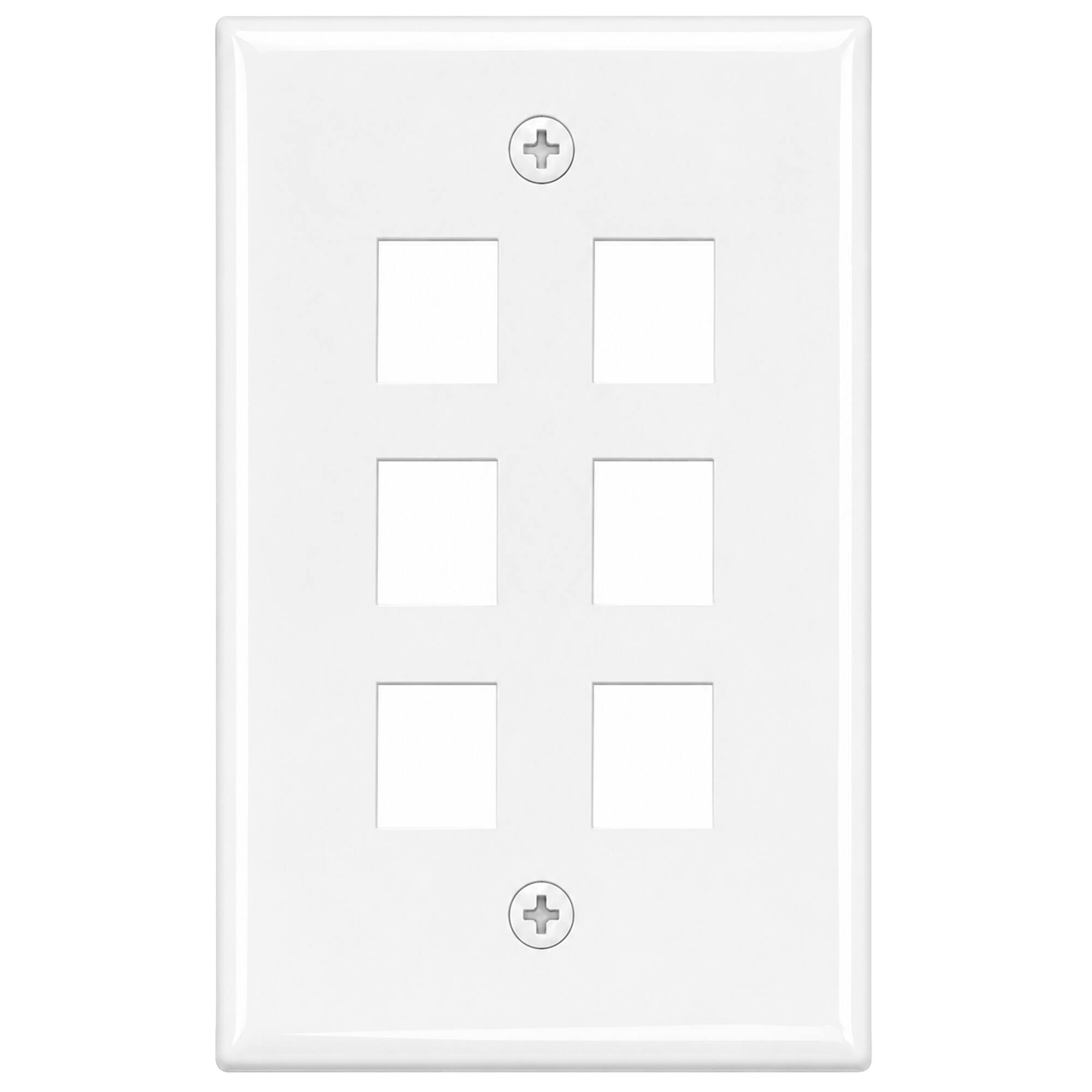 Front. Cmple.com - Cmple - Keystone Wall Plate Cover Ethernet Wall Plates for Modular Inserts, RJ45 Keystone Jack - 6 Port - White - White.