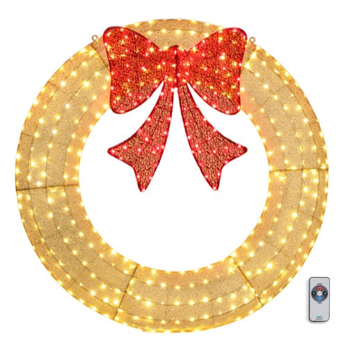 Winado - 60in Large Pre-Lit Christmas Wreath with LED Lights, Bows for Outdoor Holiday Decoration - Multicolor