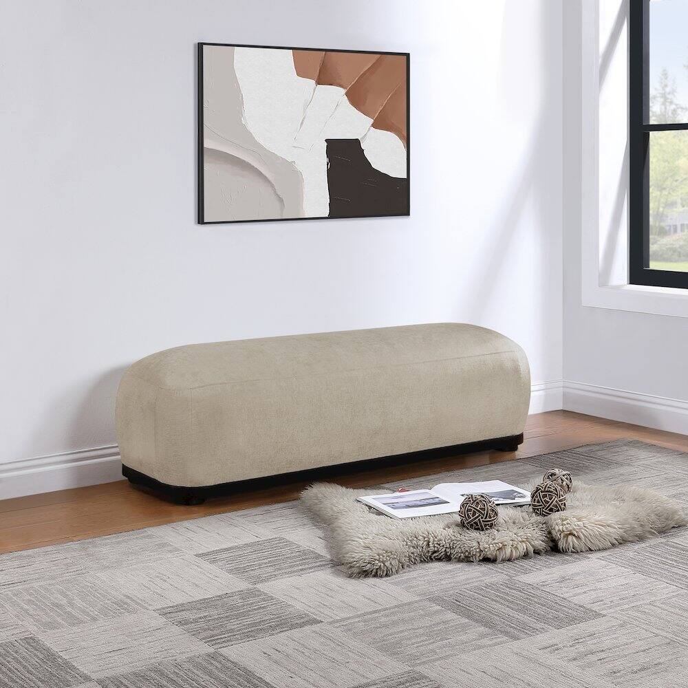 Alt View 1. Meridian Furniture - Calum Beige Chenille Fabric Bench - Beige.