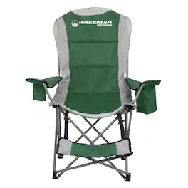 Wakeman Outdoors - Camping Chair with Foot Rest 300lb Capacity Portable Beach Chair with Footrest, Cupholder, and Cooler Pouch - Green
