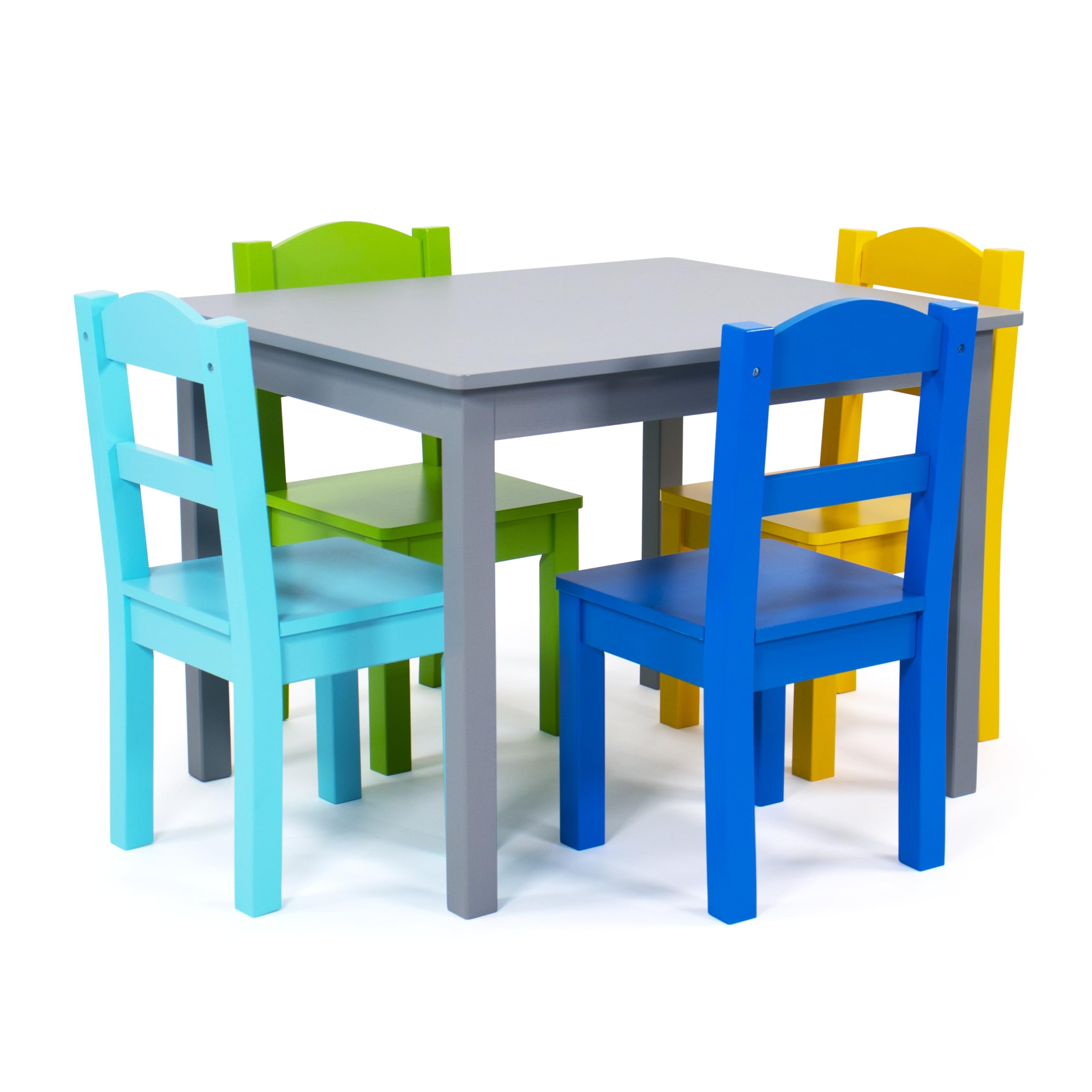 JETRANSPORT - Wooden Table And 4 Chairs Set Natural/primary - Chair For Arts Crafts Snack Time Sturdy Durable Activity - Grey/Blue/Green/Yellow Table and 4-Chair Set