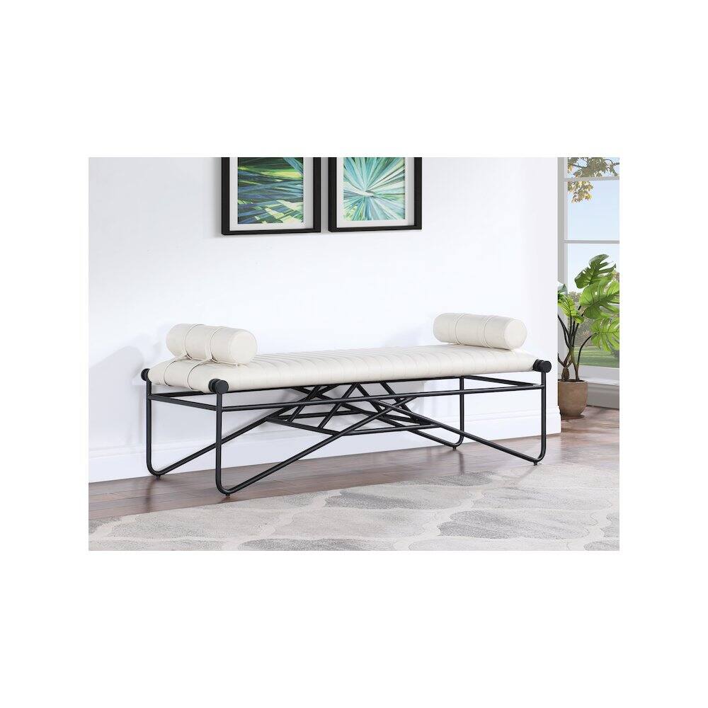 Alt View 1. Meridian Furniture - Gatsby Cream Vegan Leather Bench - Beige.