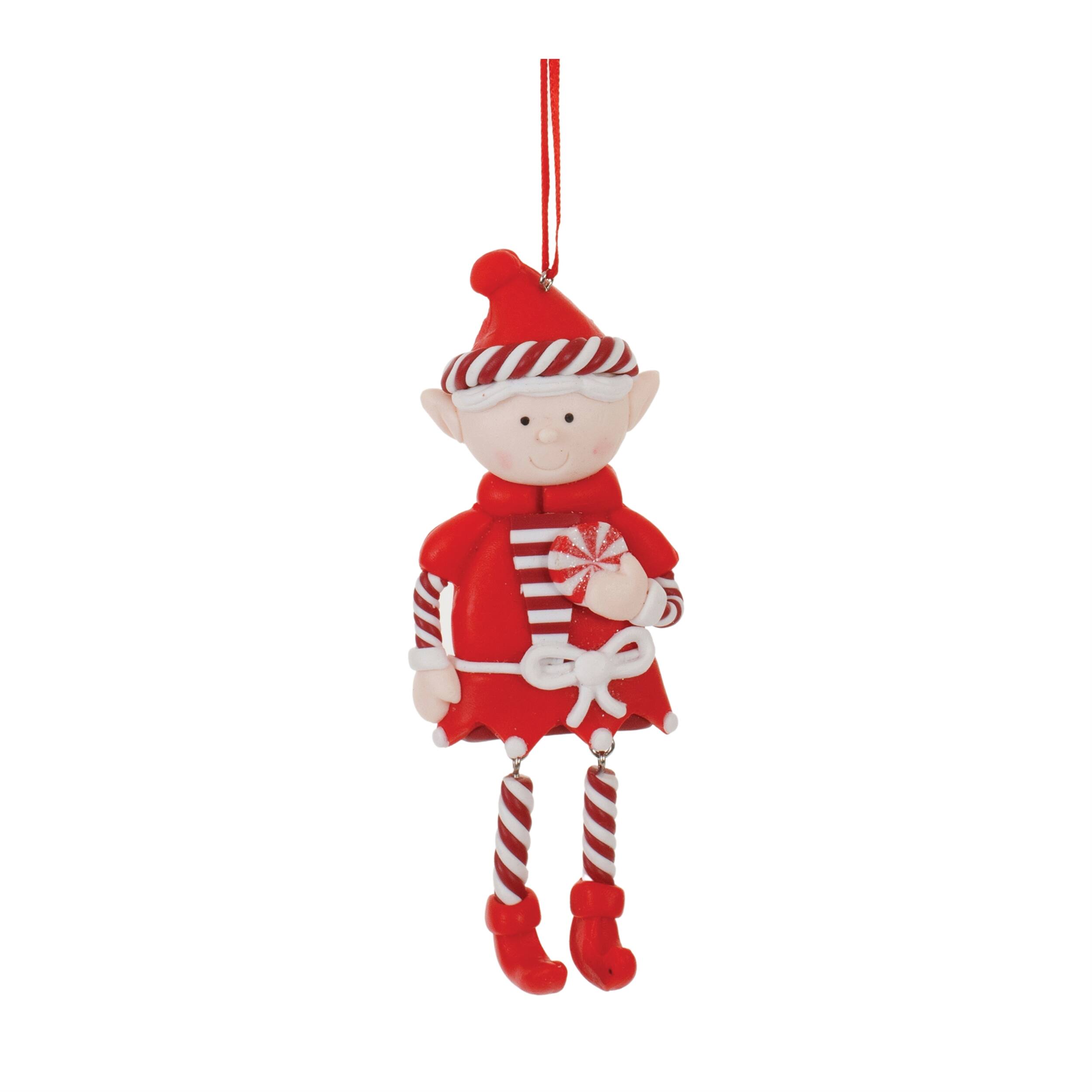 Left. BreeBe - Clay Dough Elf Ornament (Set of 12) - Red.