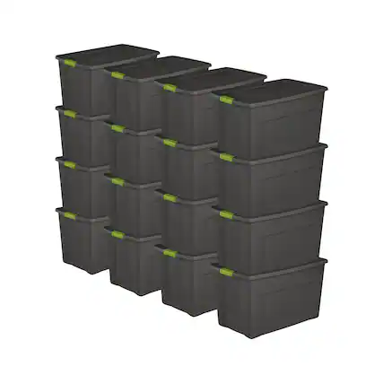 Front. Sterilite - Sterilite 35 Gallon Storage Tote Box with Latching Container Lid, Gray (16 Pack).