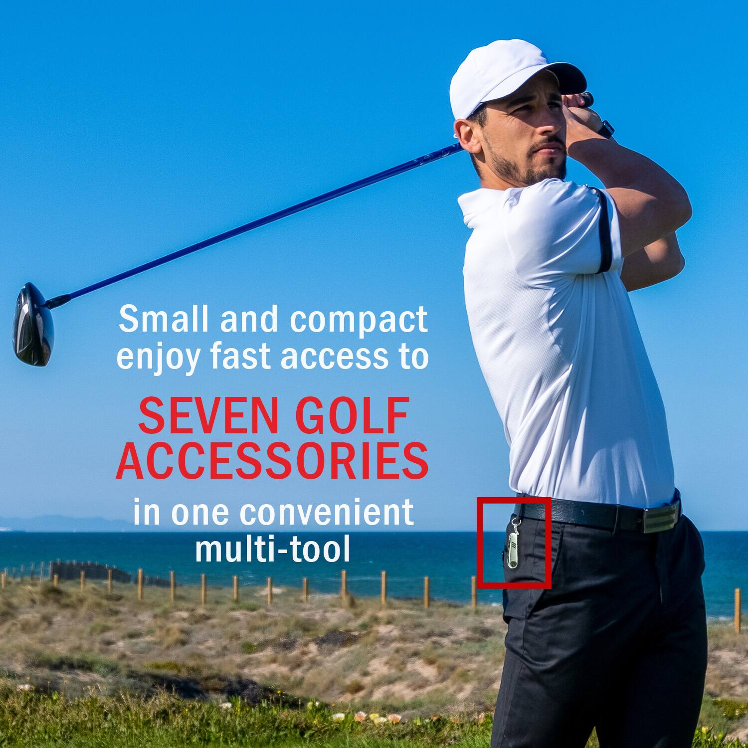 Small and compact, enjoy fast access to SEVEN GOLF ACCESSORIES in one convenient multi-tool