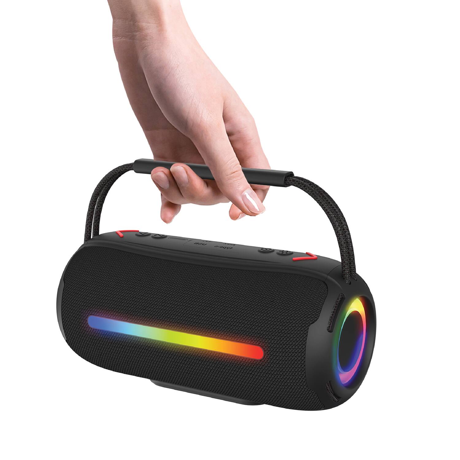 Alt View 1. RCA - 20W Bluetooth Speaker with TWS, RGB Lights, USB/microSD/Aux, FM, 6 Hr Play Time - Black.