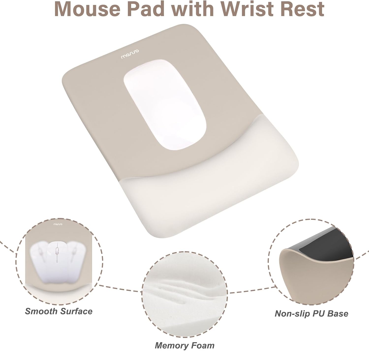 Mouse Pad with Wrist Rest

- Smooth Surface
- Non-slip PU Base
- Memory Foam