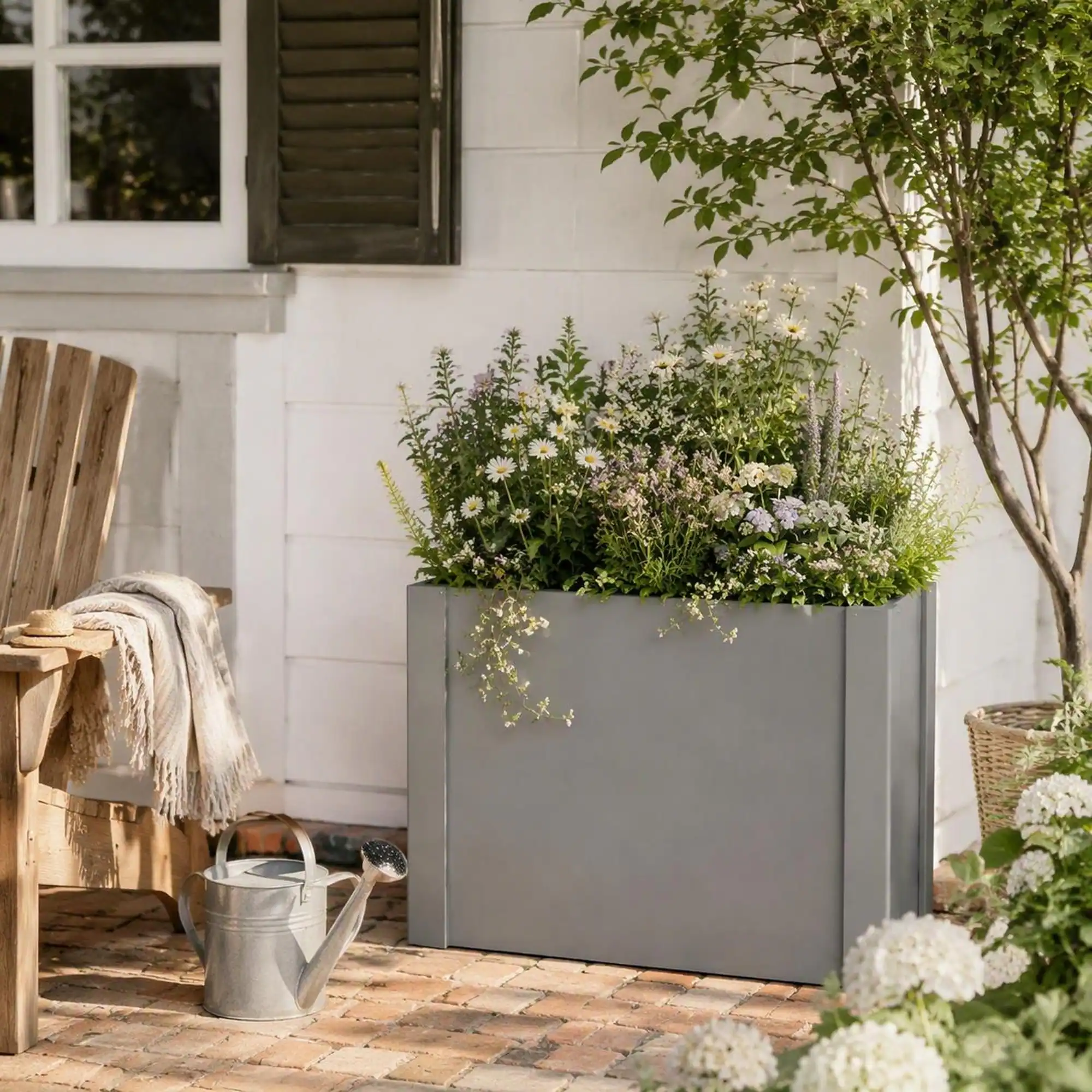 Left. RYHNUYNE - Galvanized Steel Raised Garden Bed 31.5x12.2x24 Inches Open Bottom Planter Box for Patio Backyard Balcony - Gray.