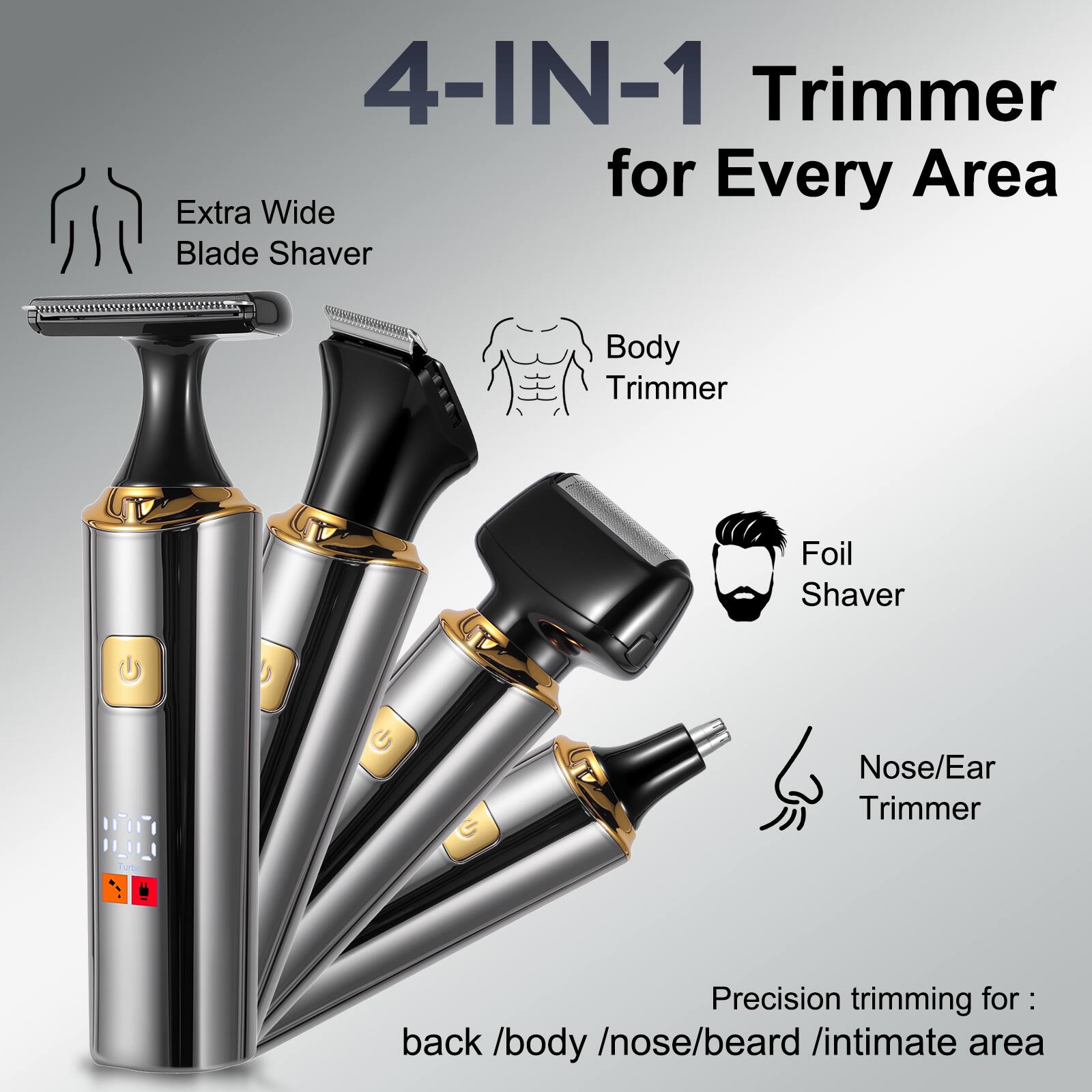 HATTEKER 4 in 1 Body Groomer, Back Shaver & Hair Trimmer for Men, 180 ...