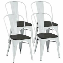 Kadyn - Dining Chairs, Kitchen Chairs Trattoria Chairs,4 Pieces Tolix Style Metal Dining Side Chair Stackable Wood Seat - White