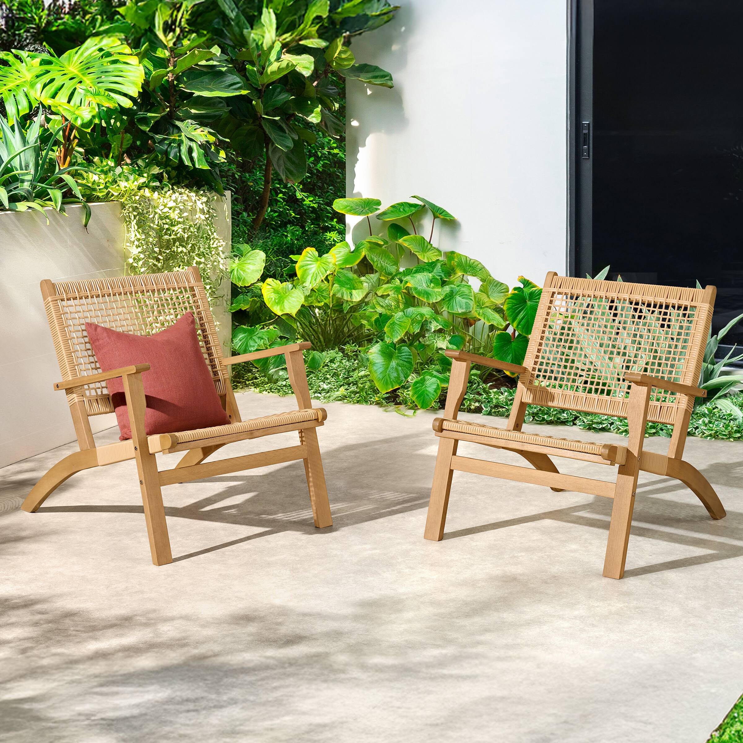 Alt View 5. Alaterre Furniture - Weyra Outdoor Patio Chairs Set of 2 - Weather-Resistant Eucalyptus Wood and Woven Wicker Armchairs - Brown.