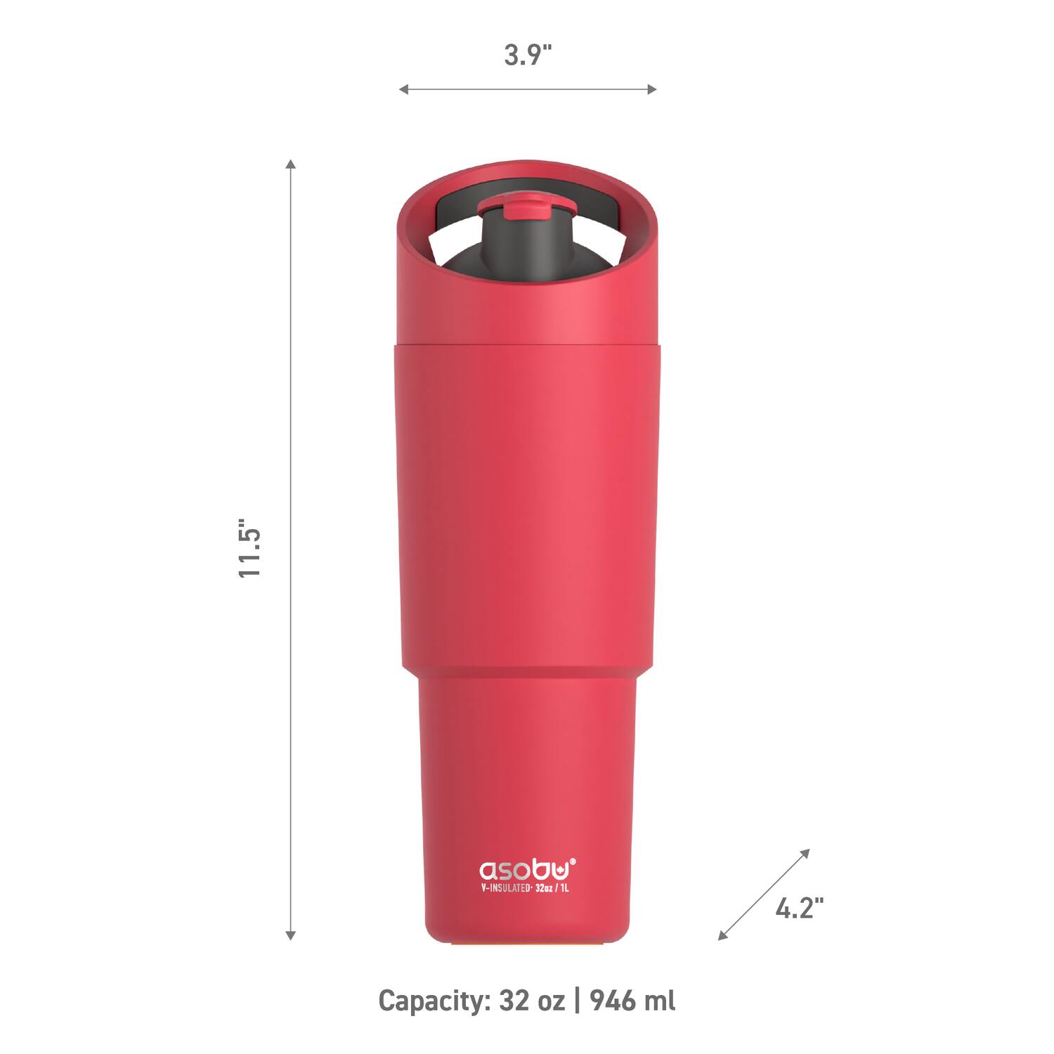 3.9" 11.5" asobu' B-INSULATED- 32oz/1L  
Capacity: 32 oz | 946 ml