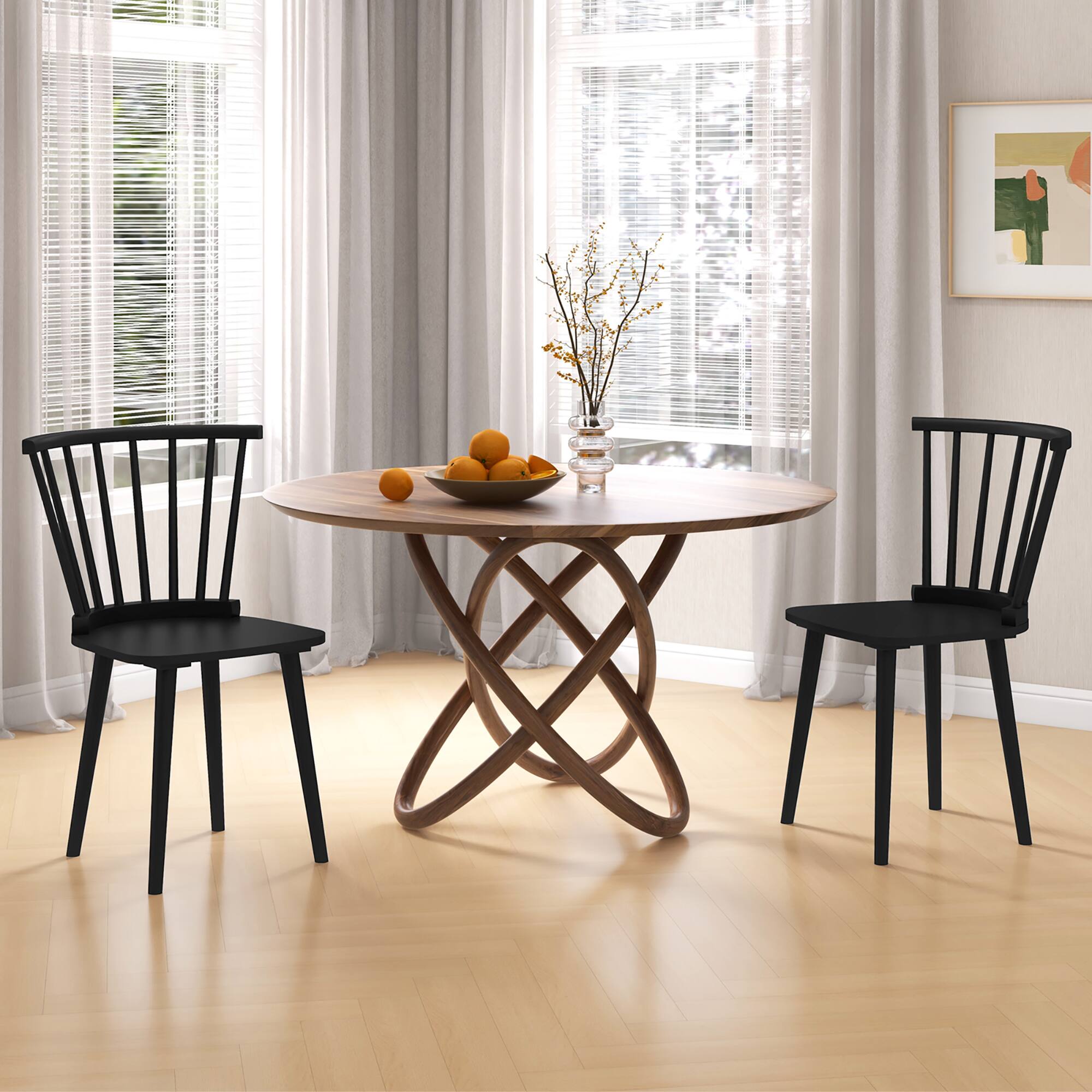 Alt View 3. Gymax - Gymax 4 PCS Dining Chair Windsor High Spindle Back Wood Kitchen Chairs w/ Rubber Wood Frame Black - Black.
