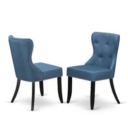 East West Furniture - East-West Furniture DLSI3-ABK-21 - A dining table set of 2 excellent parson chairs using Linen Fabric Mineral Blue - Wirebrushed Black