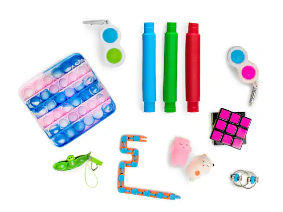 Front. Toynk - 12-Piece Sensory Fidget Toy Set | Simple Dimple, Pop Tubes & More - Pink.