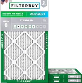 Filterbuy - 20x30x1 MERV 8 Dust & Allergy Defense, Electrostatic Pleated HVAC AC Furnace Air Filters Replacement (3-Pack) - Silver