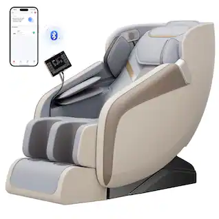 Koligey - 4D Massage Chair Full Body, Zero Gravity Recliner Shiatsu SL Track,with Heating, Foot & Calf Massage - Beige - Gray