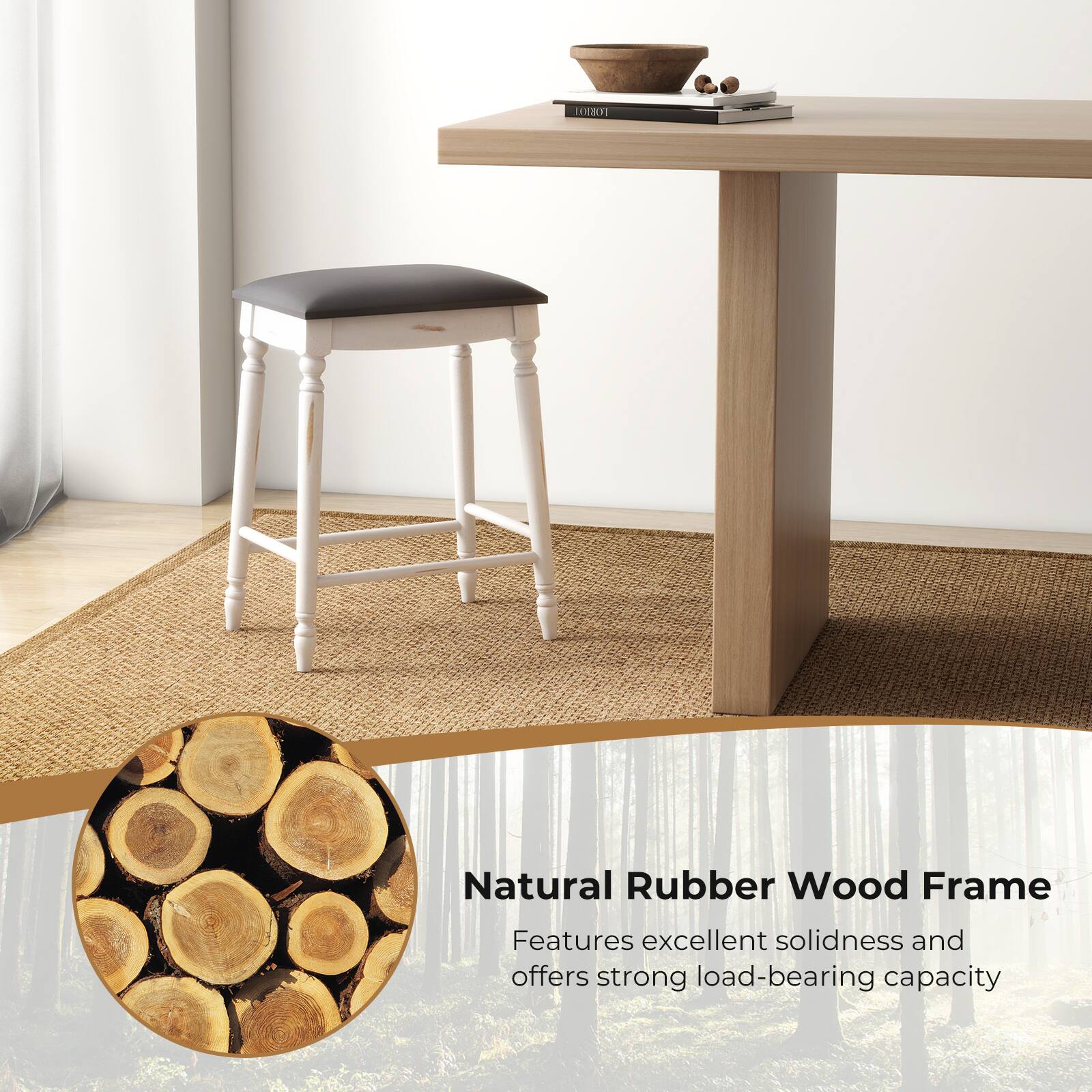 Natural Rubber Wood Frame  
Features excellent solidity and offers strong load-bearing capacity