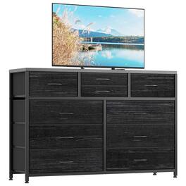 Acekool - Dresser for Bedroom TV Stand for 55” TV, Entertainment Center with 10 Drawers, Storage Organizer Unit for Living Room - Black Willow