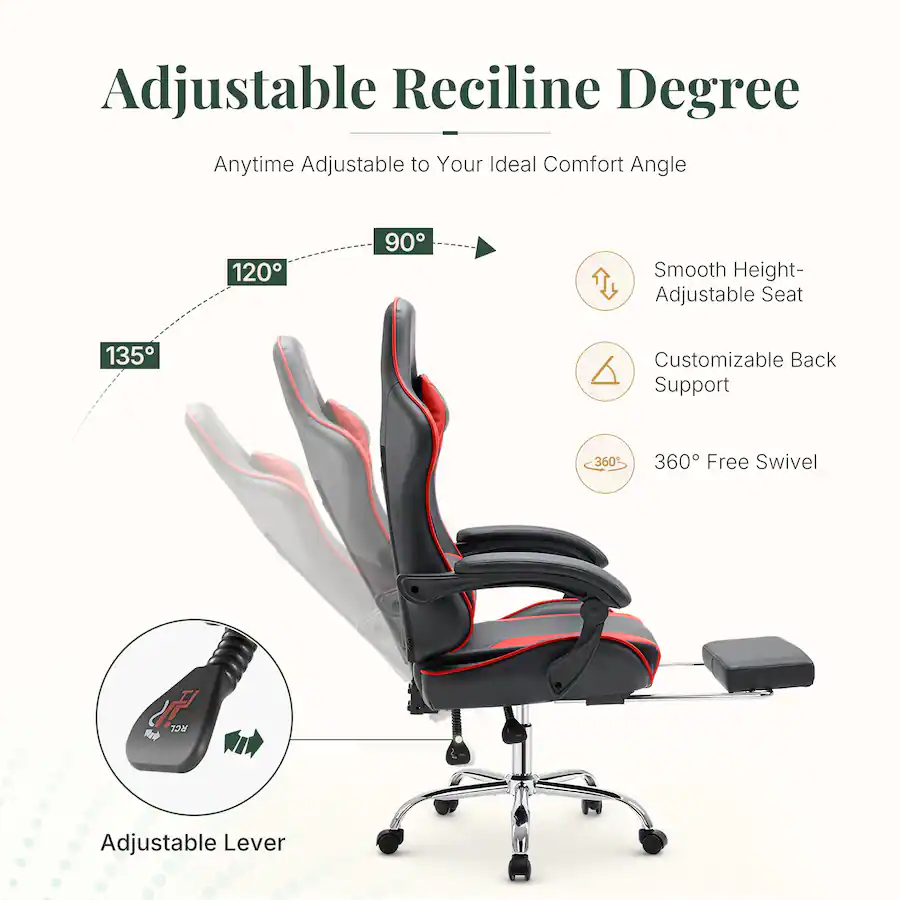 Red Block Computer Chair Sweetcrispy Faux Leather Ergonomic Gaming Chair, Adjustable Height ...