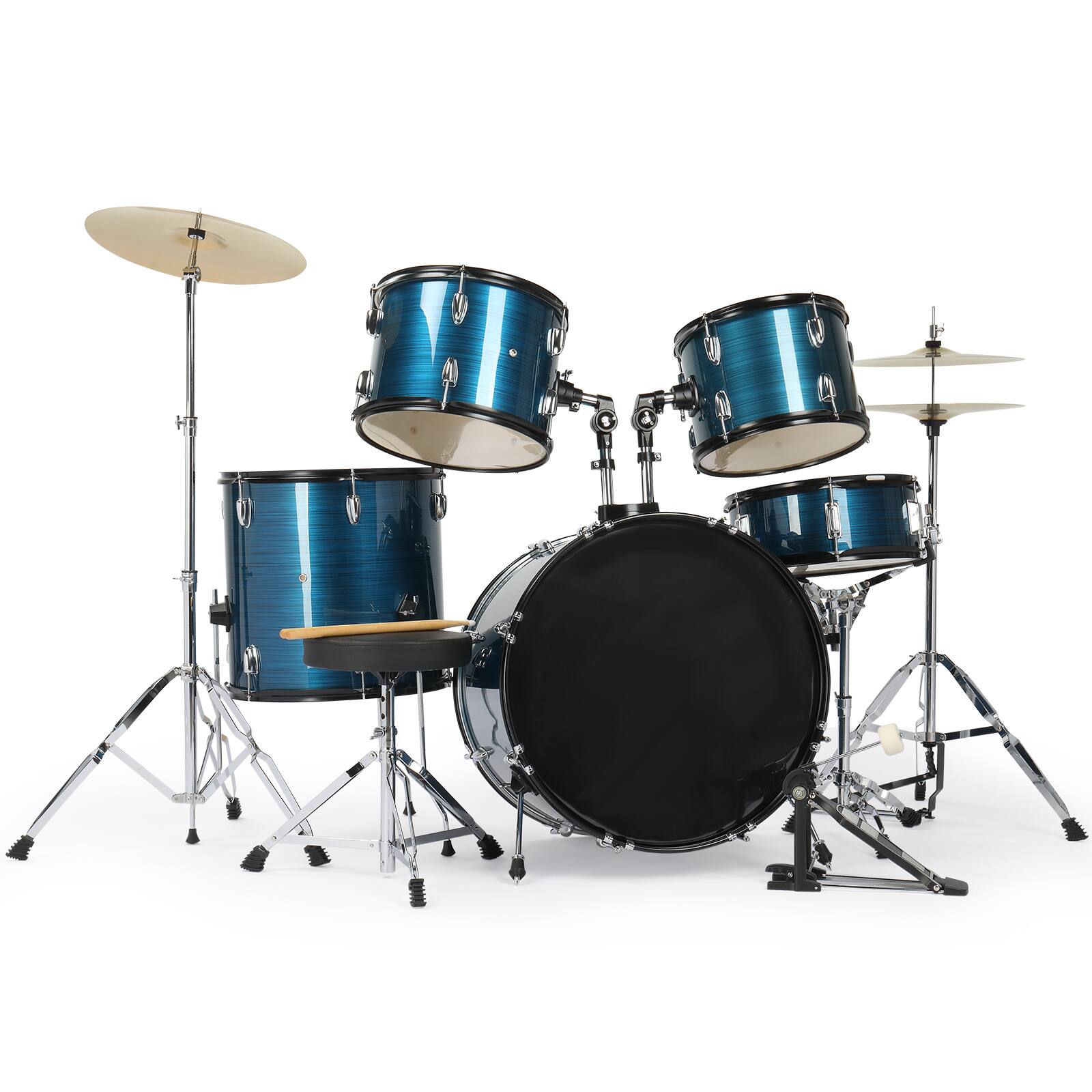 Front. Winado - 5pc Complete Full Size Pro Adult Drum Set Kit - Remo Heads, Brass Cymbals.