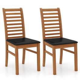 Costway - Modern Dining Chair Set of 2 Kitchen Chair with Rubber Wood Legs & Slatted Backrest - Brown