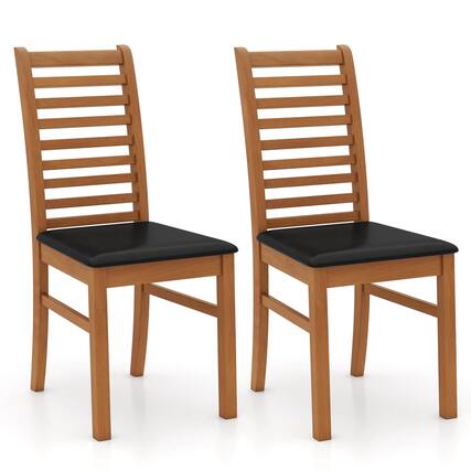 Front. Costway - Costway Modern Dining Chair Set of 2 Kitchen Chair with Rubber Wood Legs & Slatted Backrest - Brown.