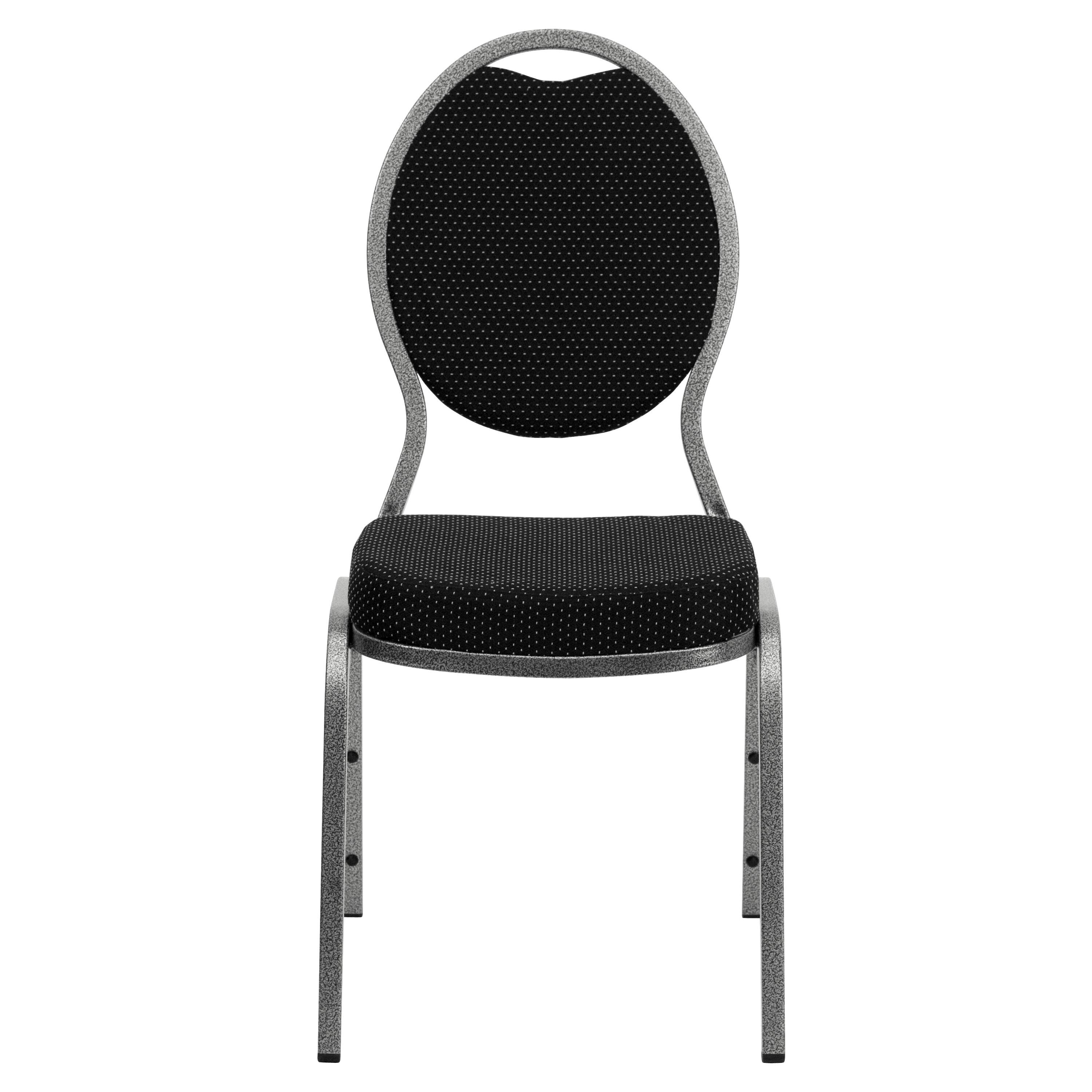 Alt View 7. Emma + Oliver - Teardrop Back Stacking Banquet Dining Chair - Black Patterned Fabric/Silver Vein Frame.