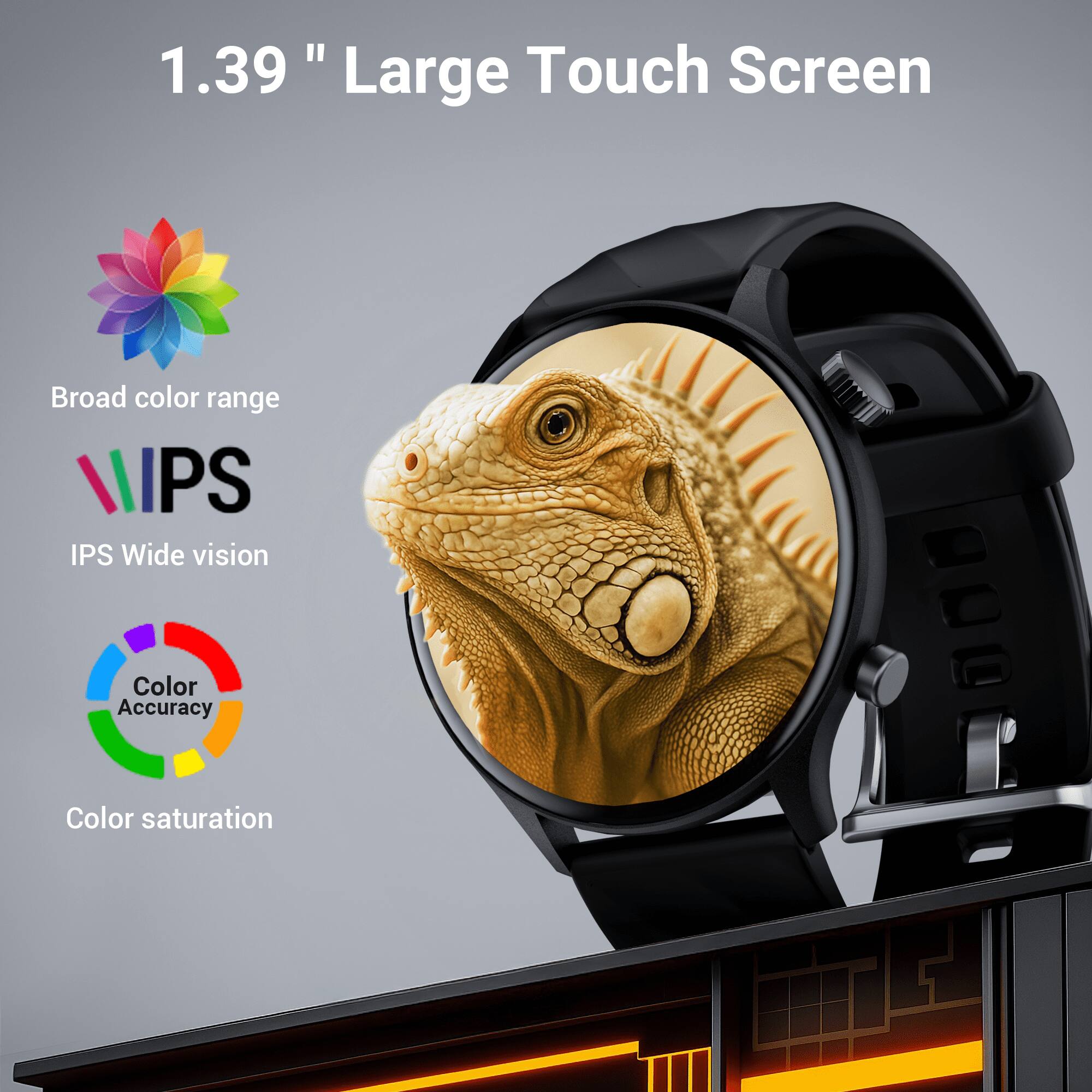 1.39" Large Touch Screen

- Broad color range
- IPS Wide vision
- Color Accuracy
- Color saturation