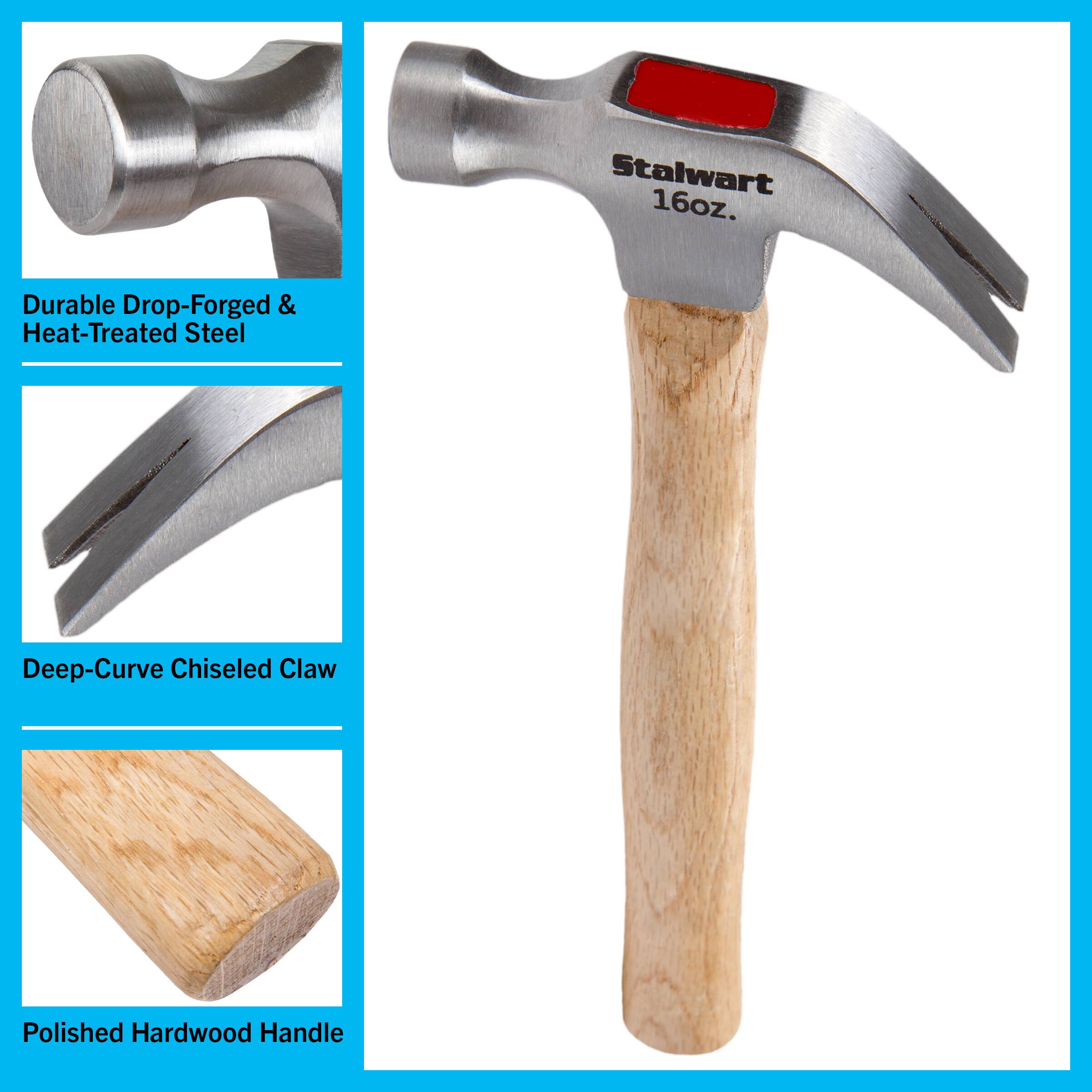 Stalwart 16oz. Durable Drop-Forged & Heat-Treated Steel Deep-Curve Chiseled Claw Polished Hardwood Handle

- Durable Drop-Forged & Heat-Treated Steel
- Deep-Curve Chiseled Claw
- Polished Hardwood Handle