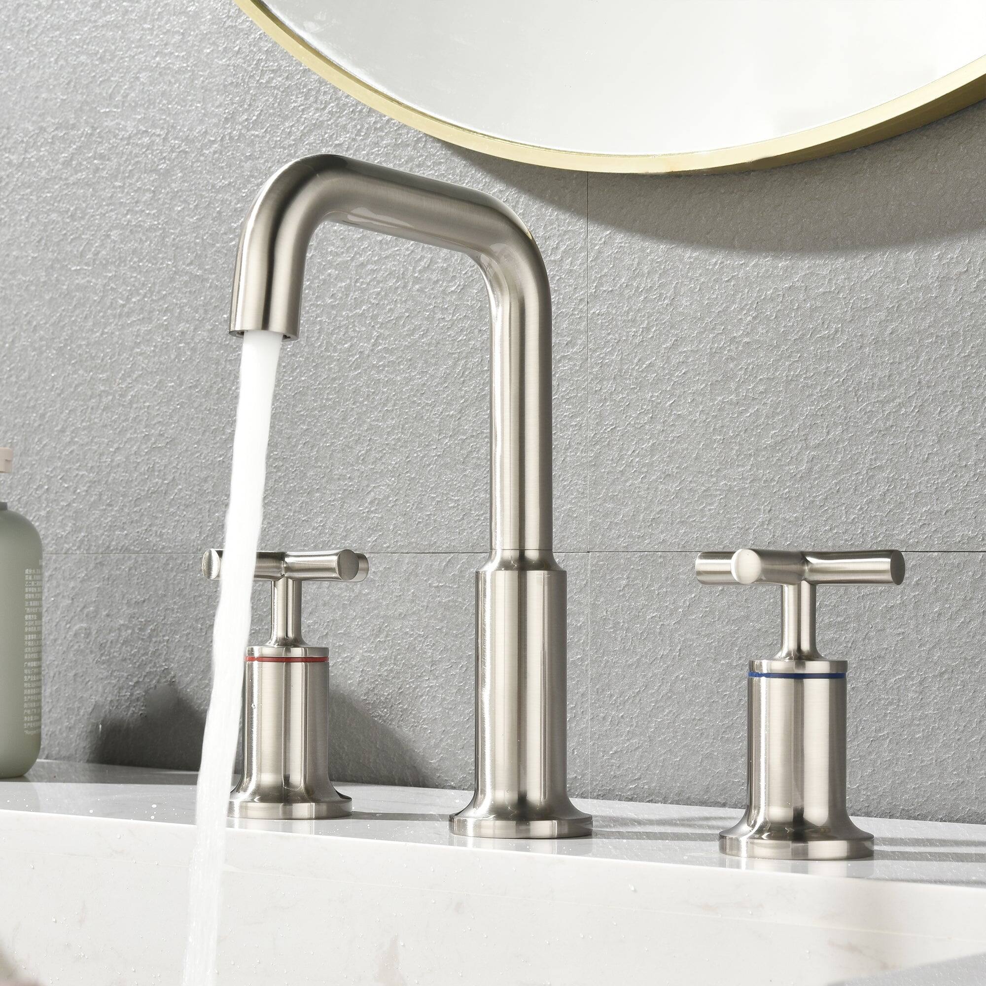 Alt View 8. Boyel Living - Brass 8 Inch Widespread Double Handle Bathroom Faucet with Water Supply Hoses and Quick Connected Hose in Brushed Nickel - Brushed Nickel.
